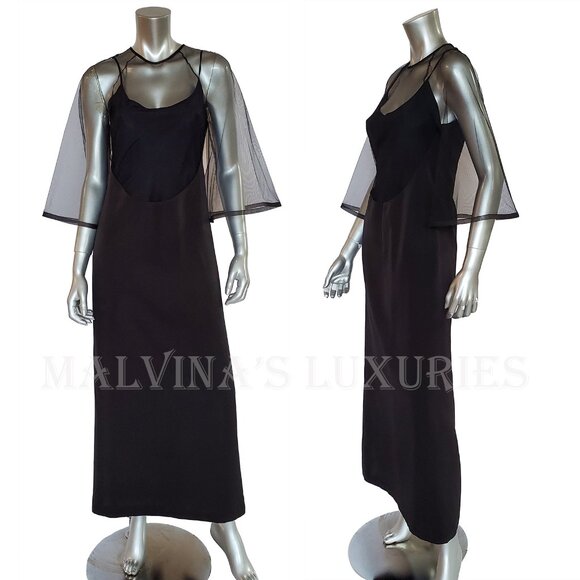 GUCCI DRESS BLACK VISCOSE SILK FAILLE MESH DETACHABLE SLIP sz IT 40 US 4 - Picture 6 of 15